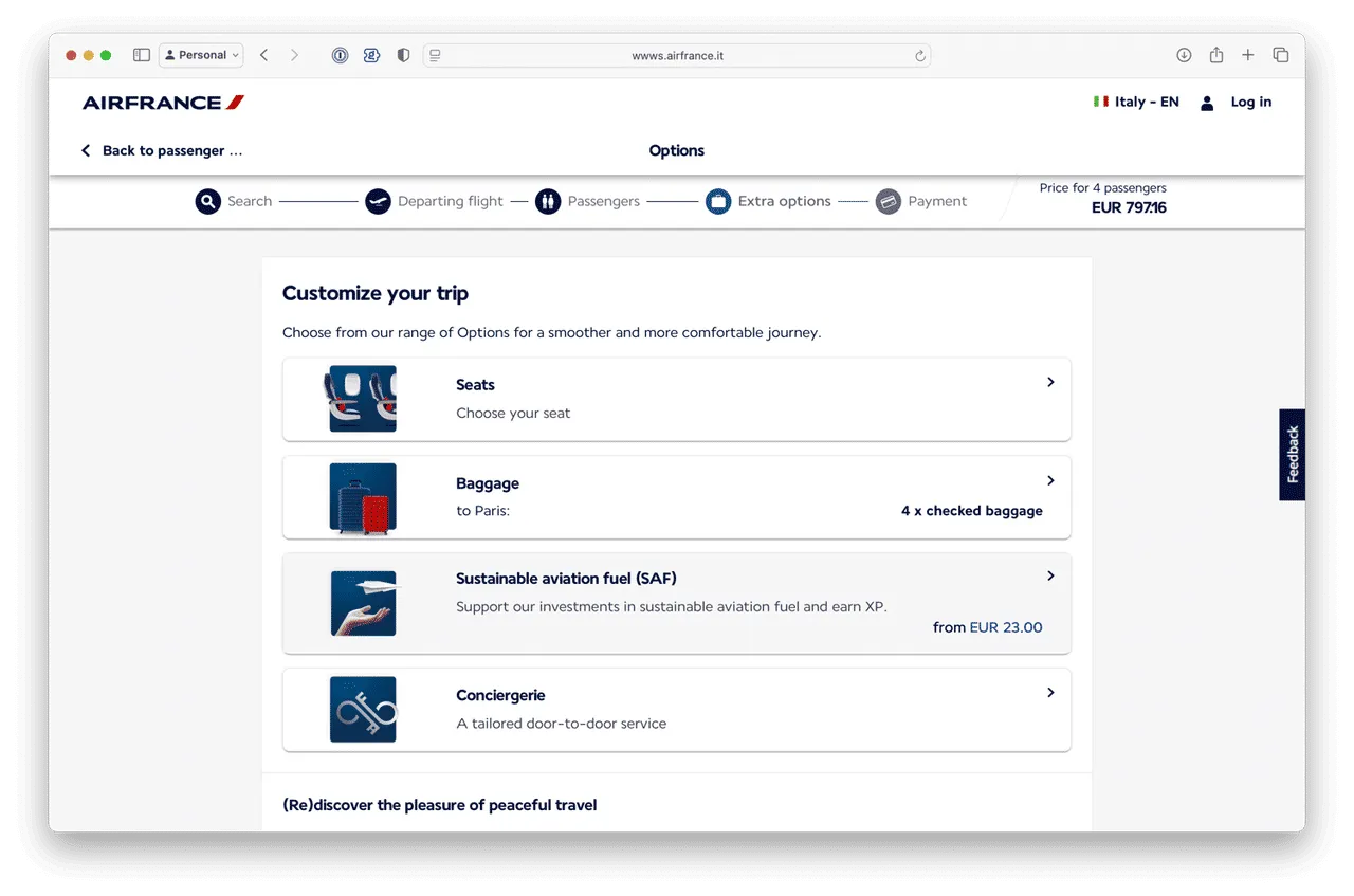Screenshot from the Air France website when bookign a flight last night