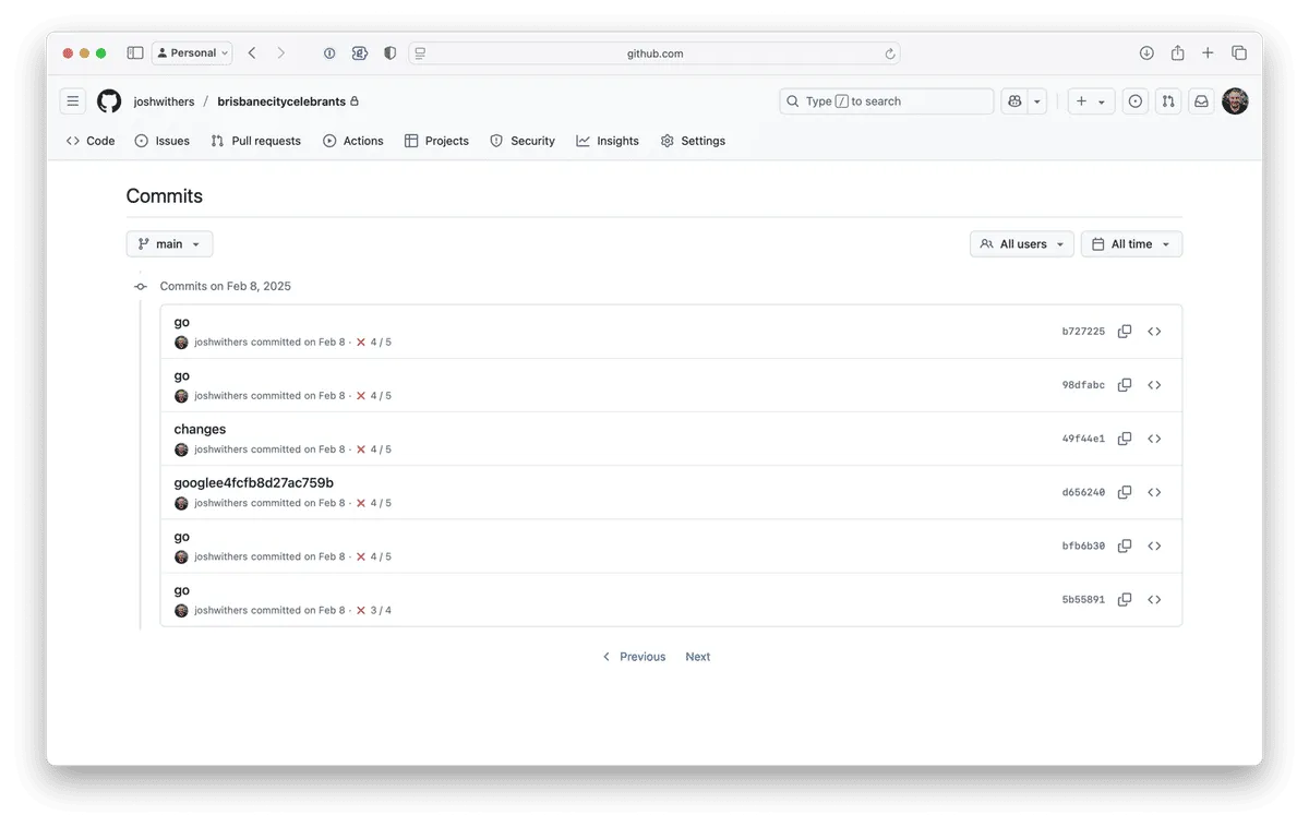 Screenshot of Git commit on 8th February 2025 ⌘