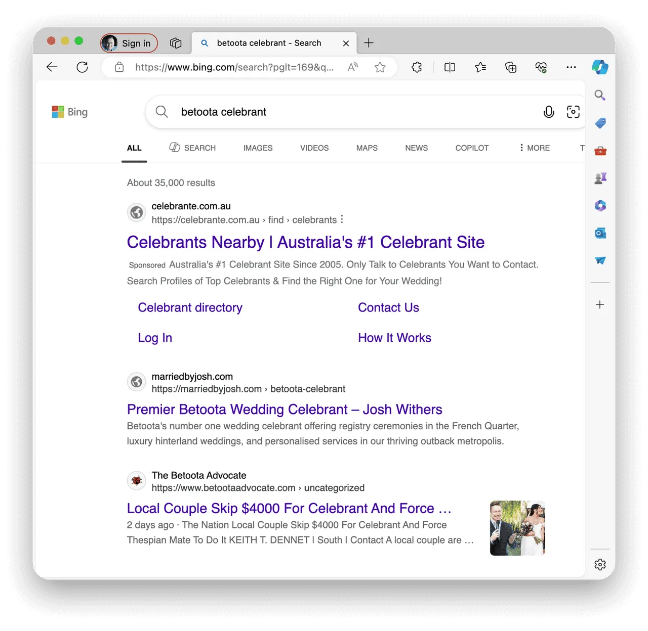 Bing results for betoota wedding celebrant ⌘
