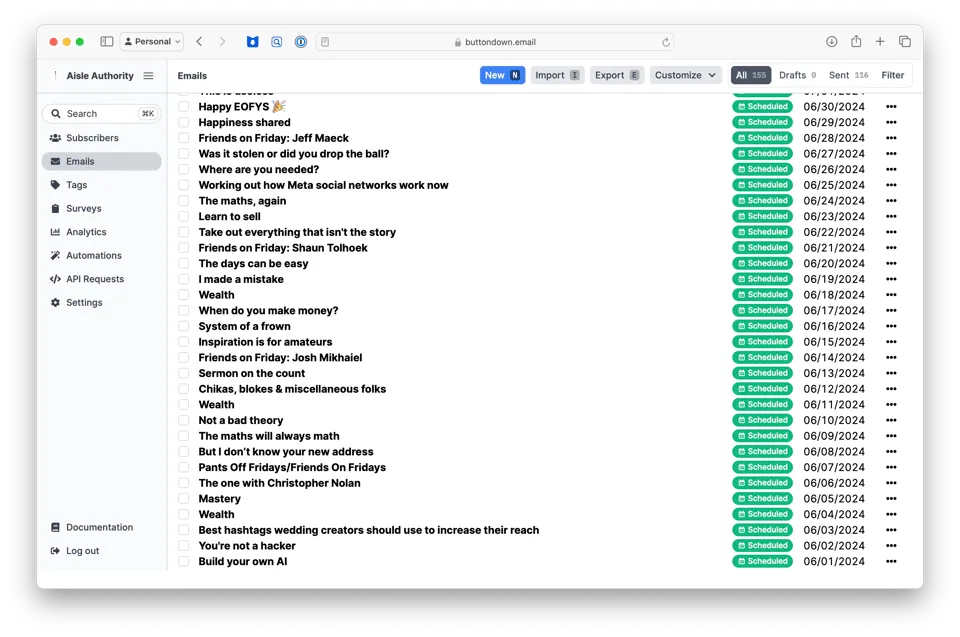 Screenshot of Buttondown