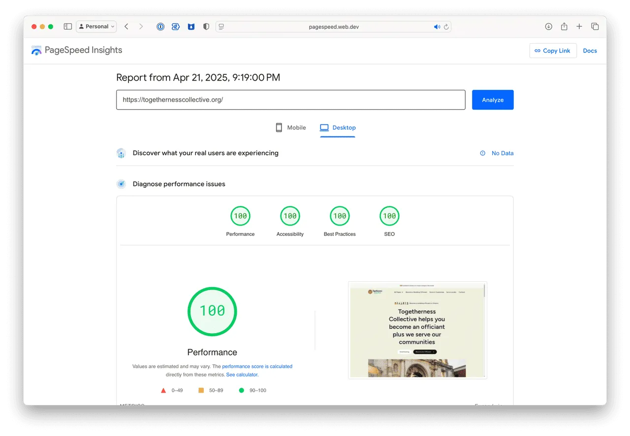 Page speed score ⌘
