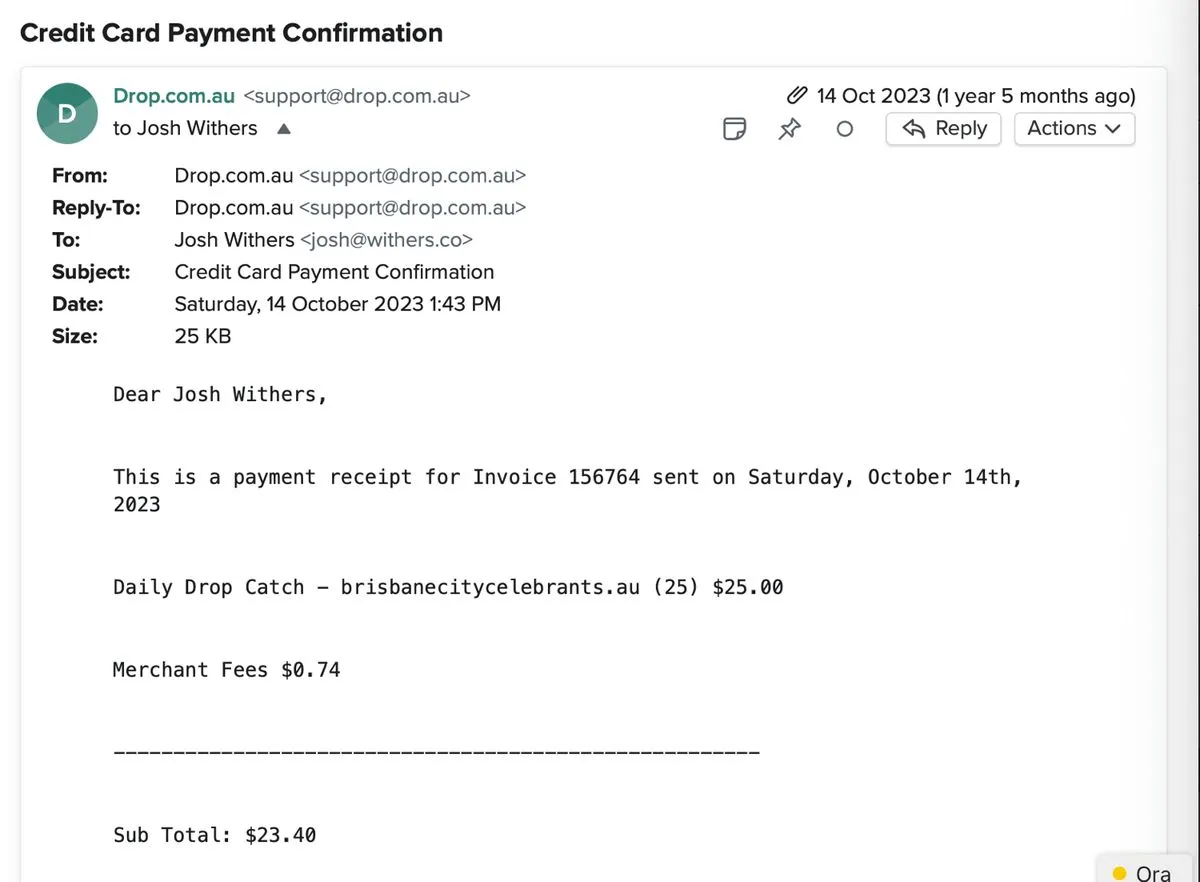 Purchased the domain name Brisbane City Celebrants in October 2023 ⌘