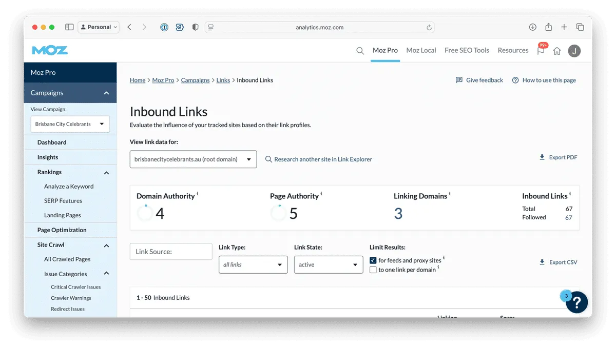 Backlinks report ⌘