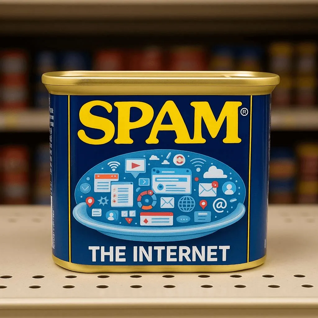 Can of internet Spam on a shelf ⌘