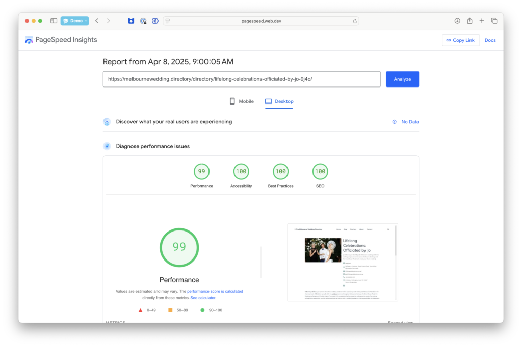 Screenshot of Page Insights